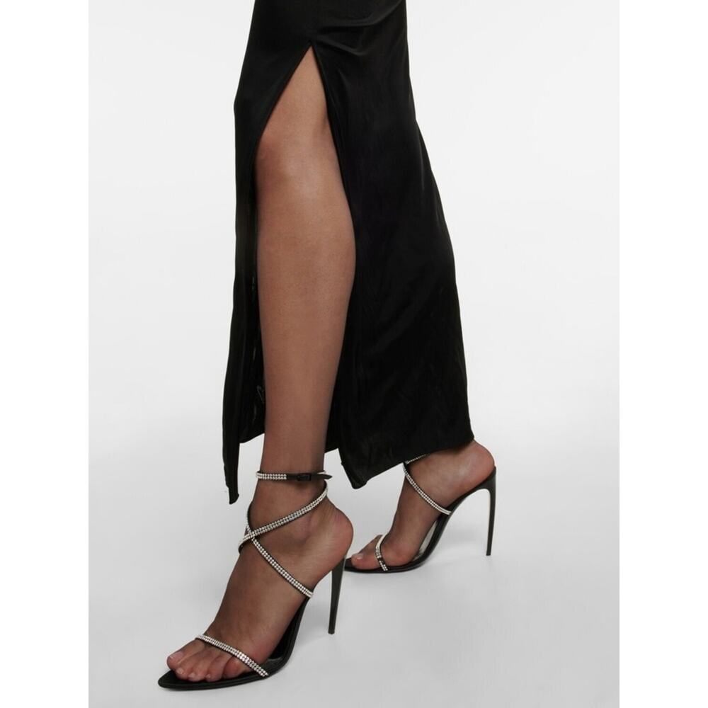 Saint Laurent Georgia Black Crystal Strap Stiletto Sandals Size 39.5 - Picture 8 of 8